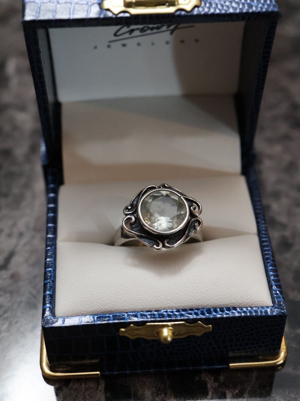 Vintage-Inspired Silver Ring with Pale Green Gemstone Israel 8
